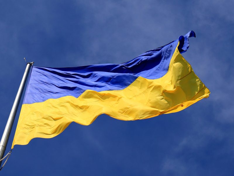 Ukraine,Flag,Large,National,Symbol,Fluttering,In,Blue,Sky.,Large