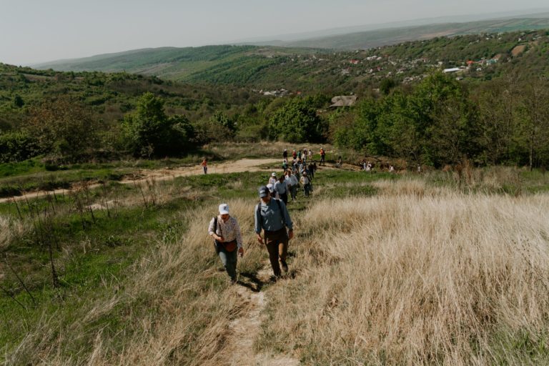 USAID EDGE personnel and project partners walk the new Central Moldova Hiking Trail Network